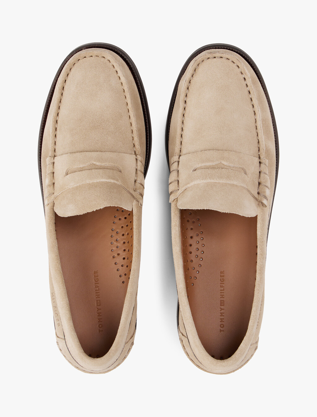 Debossed Suede Loafers, Beige, hi-res