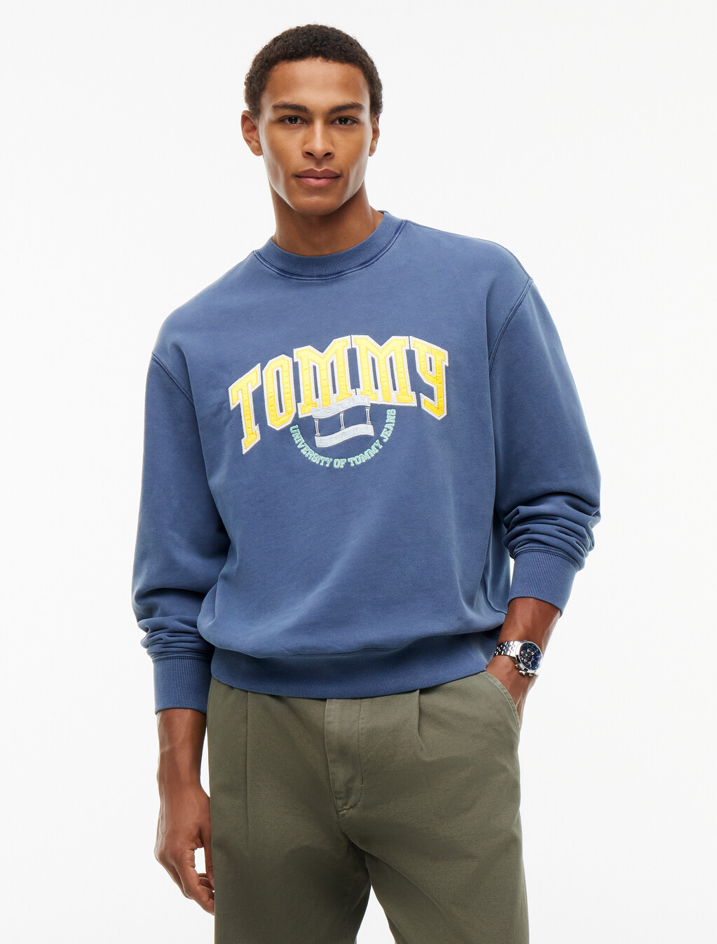 Varsity Logo Relaxed Terry Sweatshirt, Dark Blue, hi-res