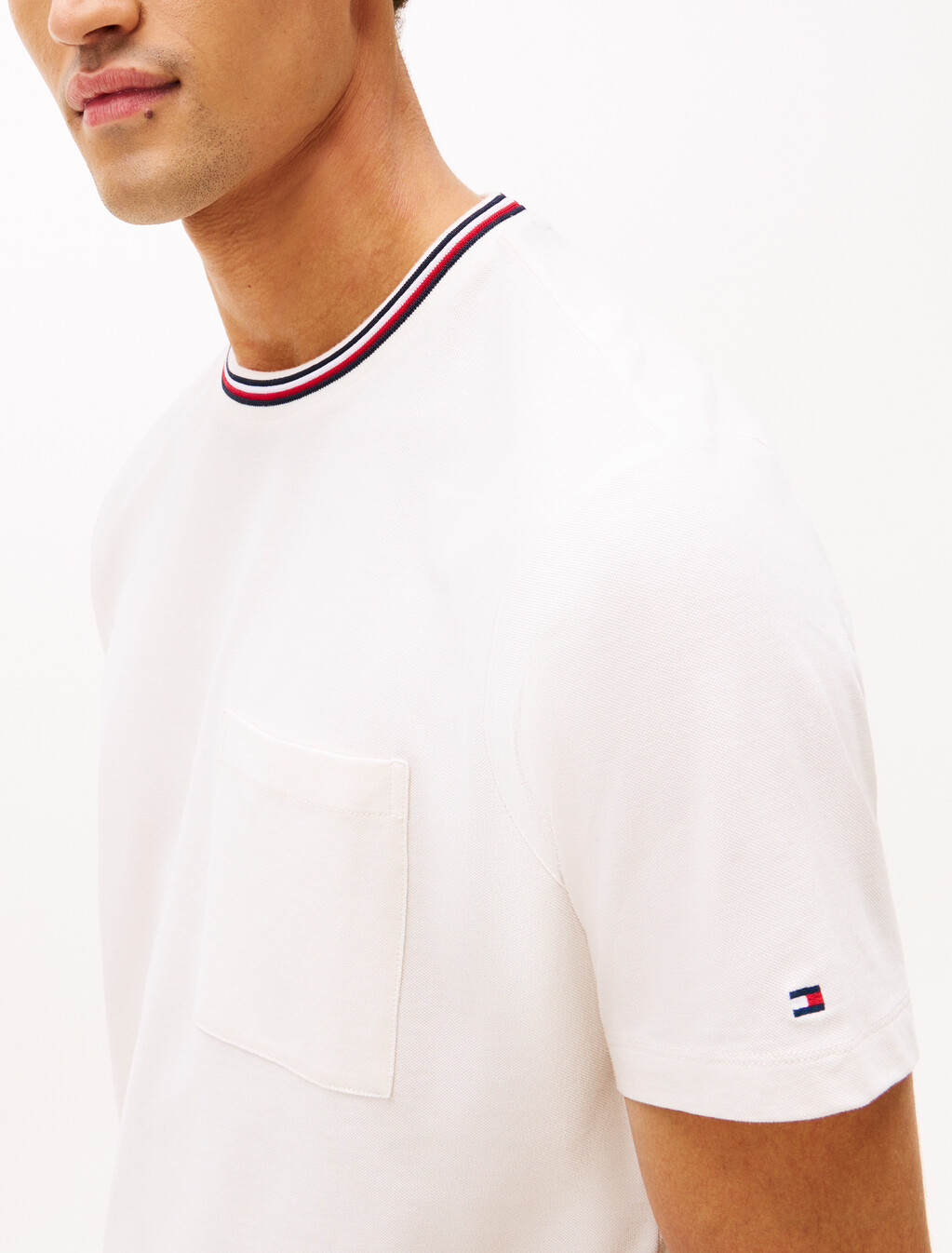 Stripe Trim Cotton Pique Pocket T-Shirt, Ivory Petal, hi-res