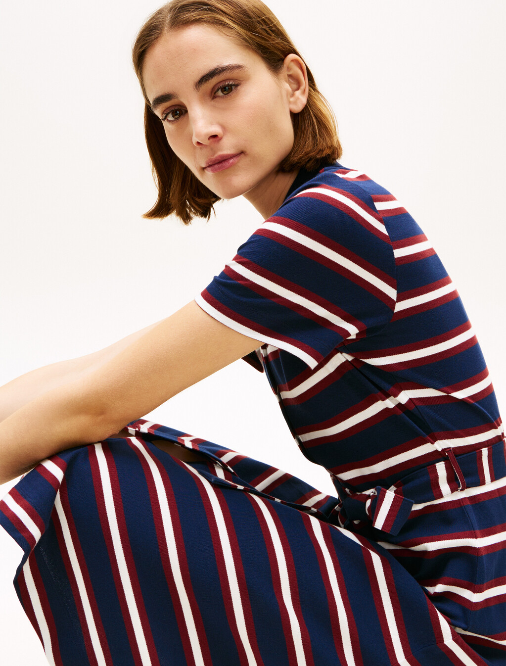 Fit & Flare Midi Polo Dress, Preppy Stripe Dark Night Navy, hi-res