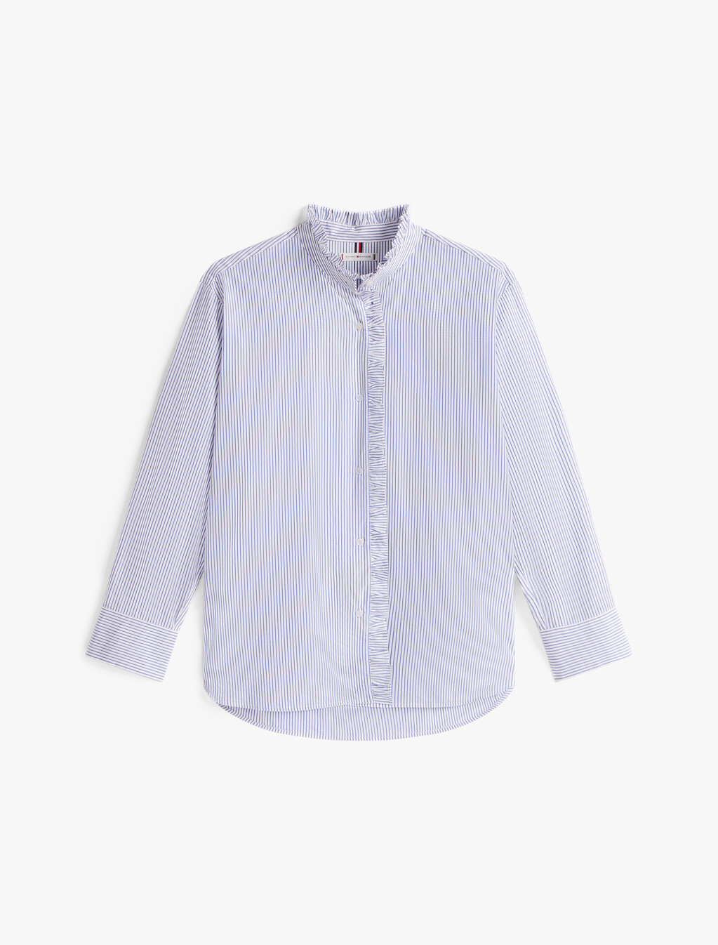 Ruffle Collar Poplin Relaxed Fit Shirt, Hugh Stp/ Blue, hi-res