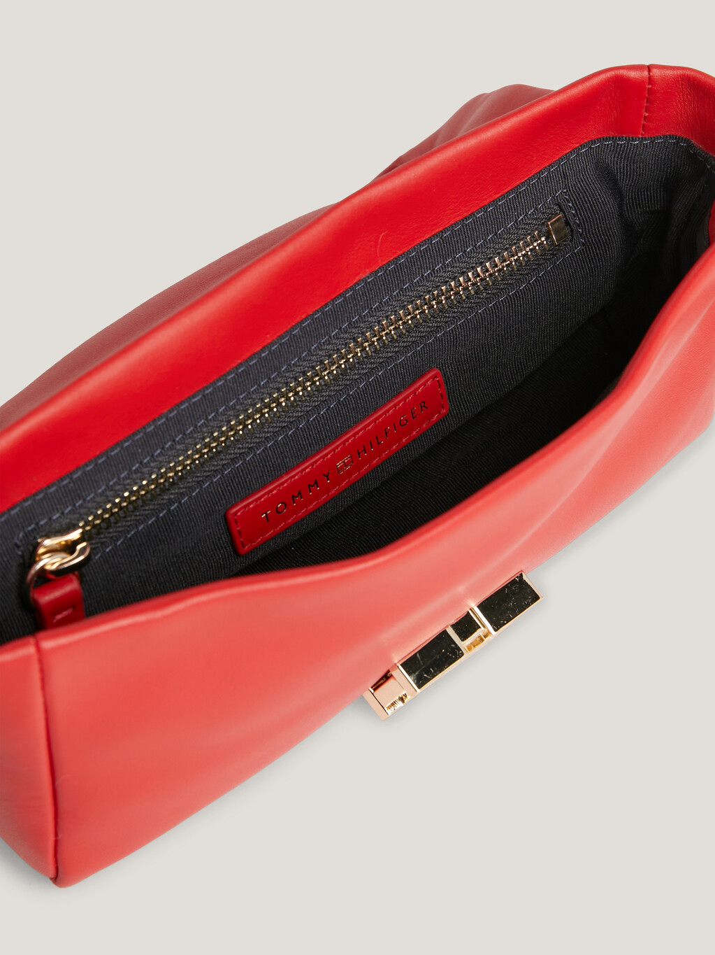 Leather Push Lock Flap Crossover Bag, Fierce Red, hi-res