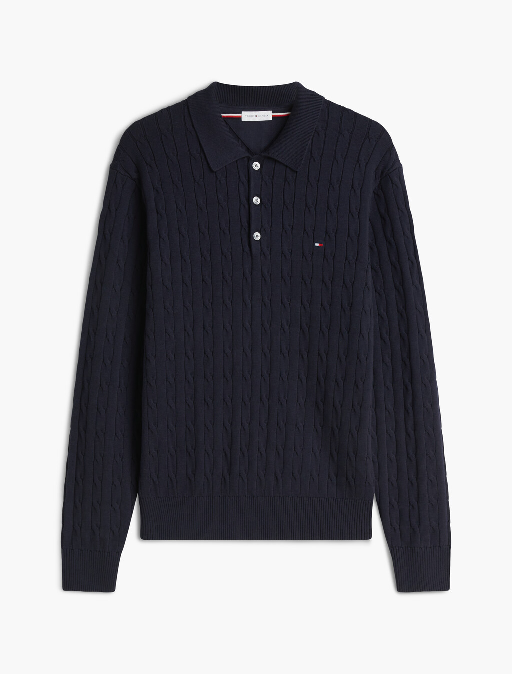 Cable Knit Polo Jumper, Desert Sky, hi-res
