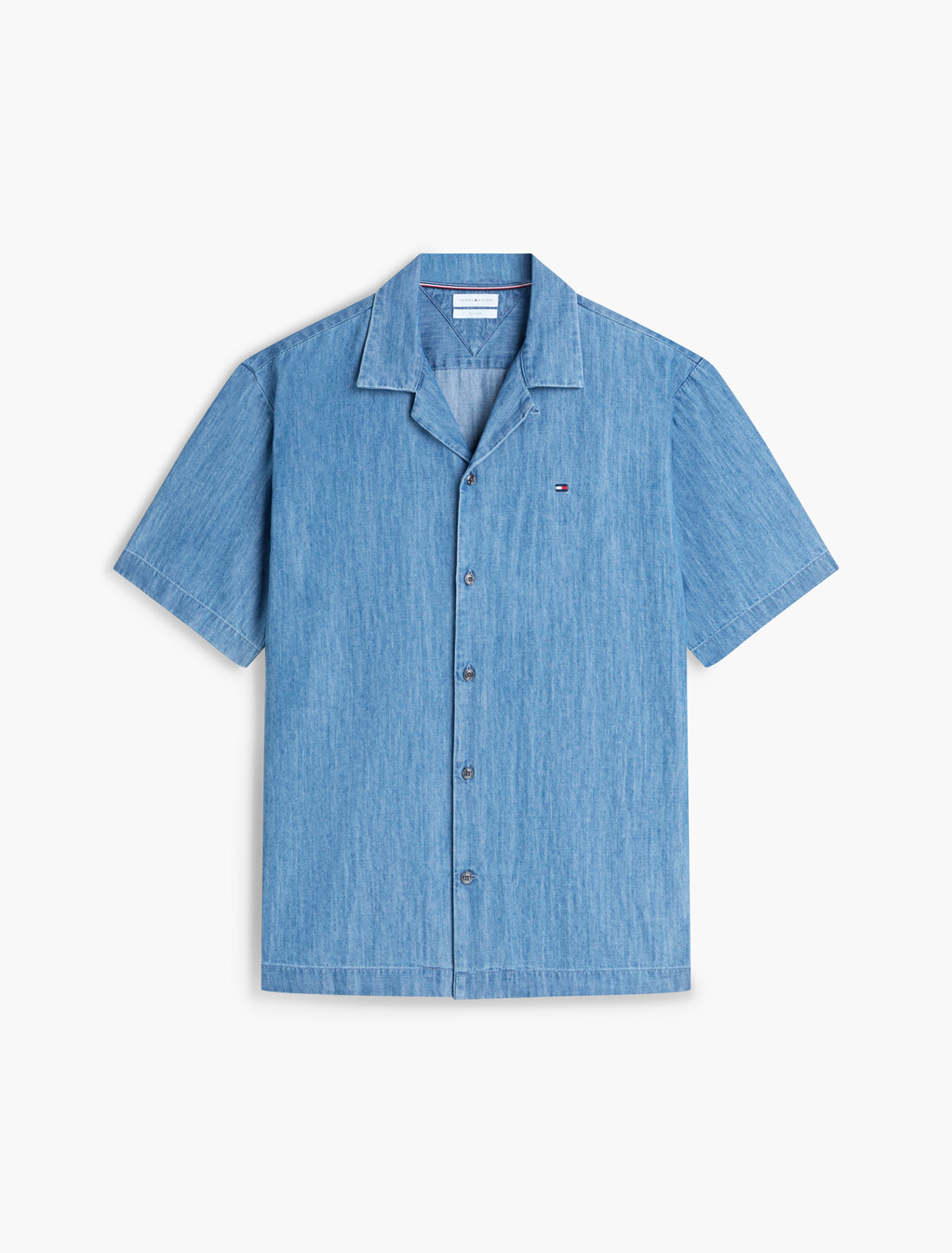 Relaxed Fit Short Sleeve Denim Shirt, Mid Blue Denim, hi-res