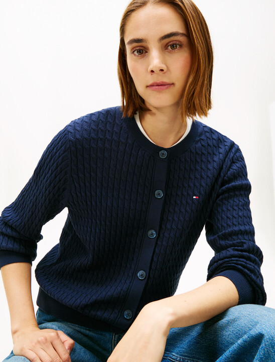 Cable Knit Crew Neck Cardigan