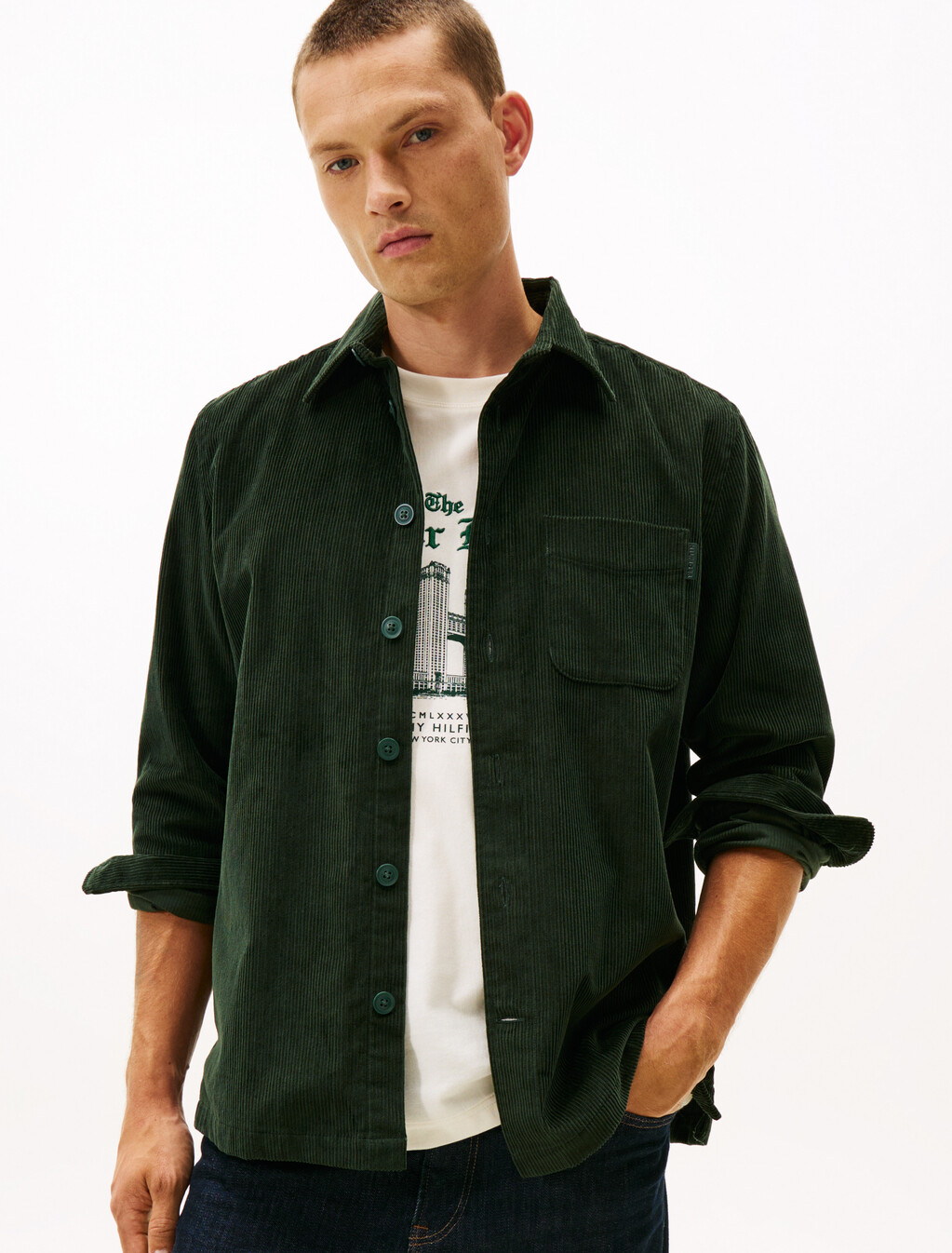 Relaxed Corduroy Overshirt, Riverbed Green Cord, hi-res