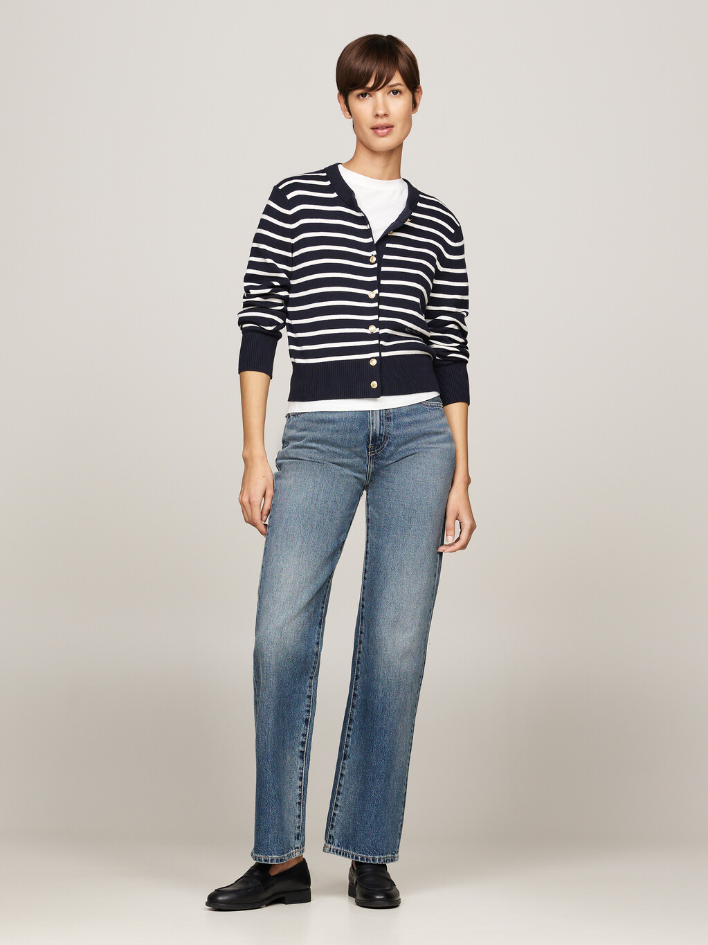 Stripe Slim Cardigan, Breton Stp Ivory Petal/  Dsrt Sky, hi-res