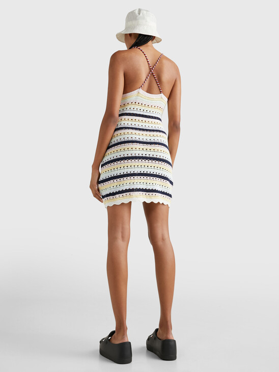 CROCHET STRIPE MINI DRESS