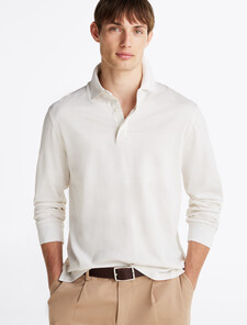 Regular Fit Long Sleeve Polo Shirt, Ivory, hi-res