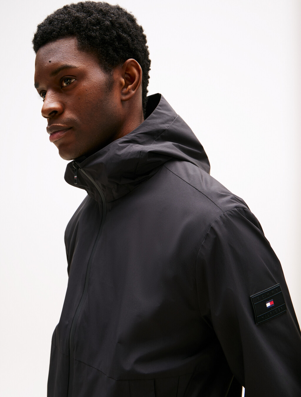 Hooded Nylon Jacket, Black, hi-res