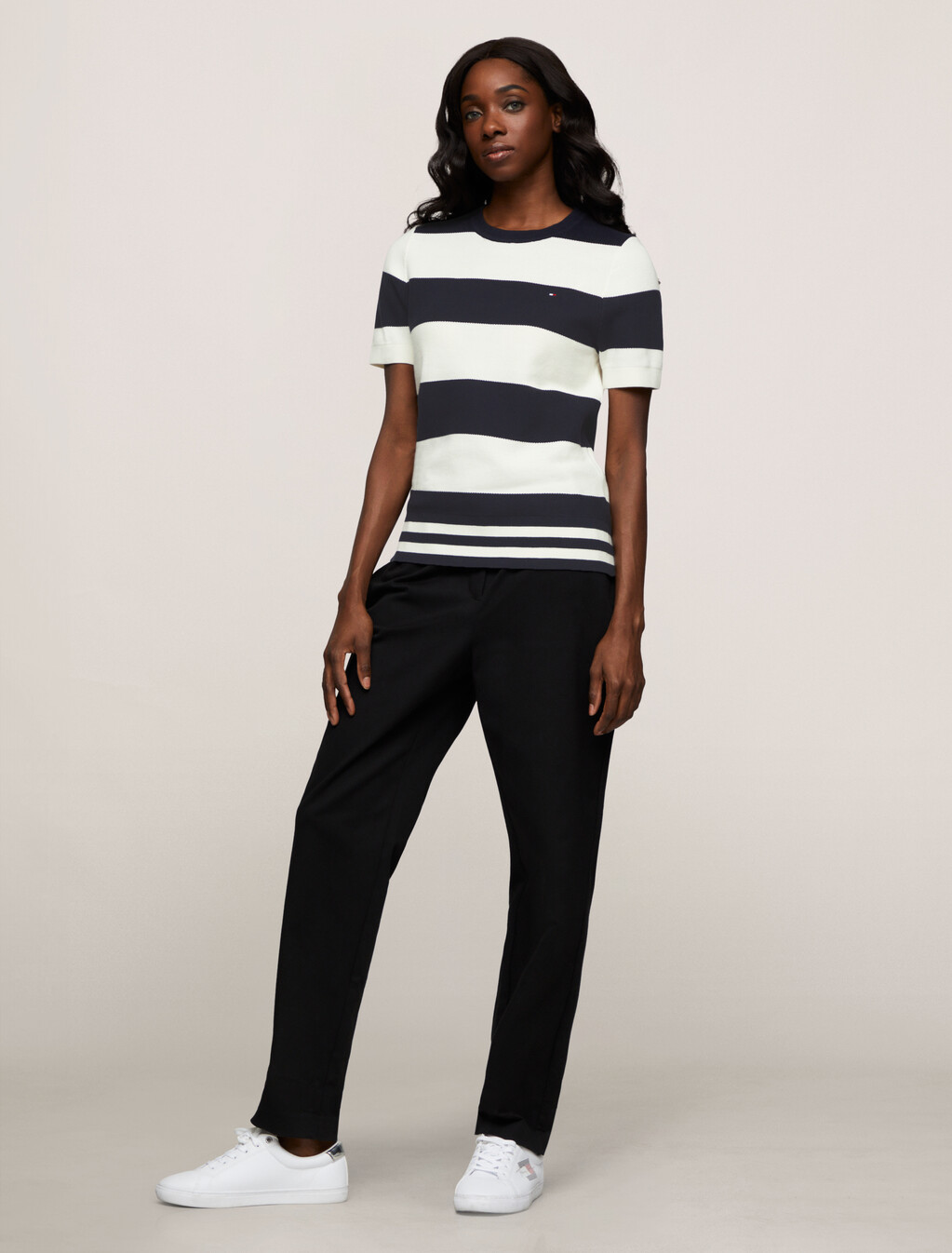 Rugby Stripe Short Sleeve Sweater, Desert Sky, hi-res