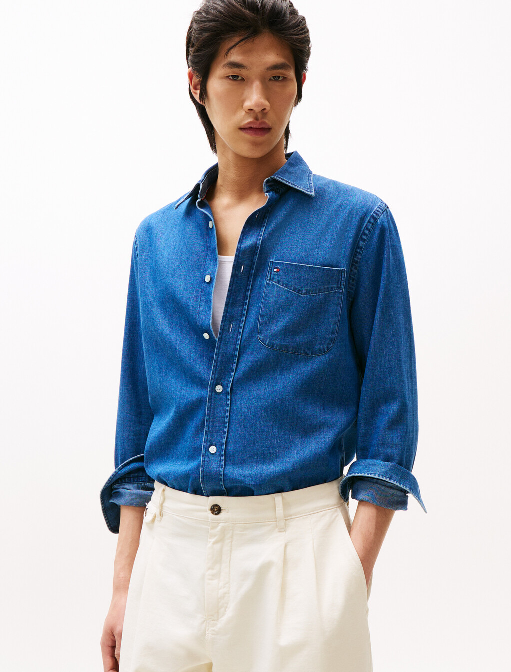Regular Fit Lightweight Denim Shirt, Mid Blue Denim, hi-res