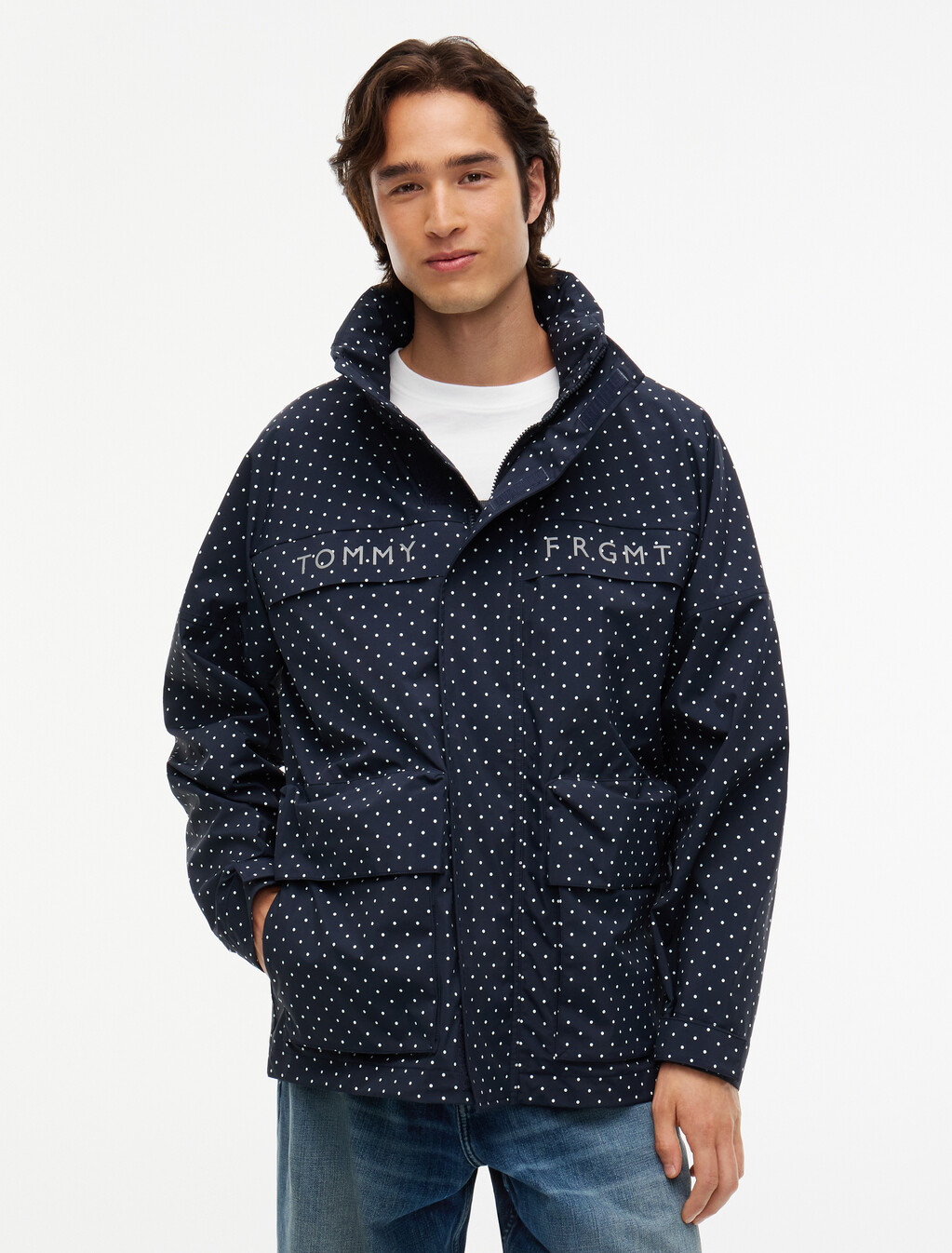 Polka Dot Field Jacket, Navy Blue Polka Dot, hi-res