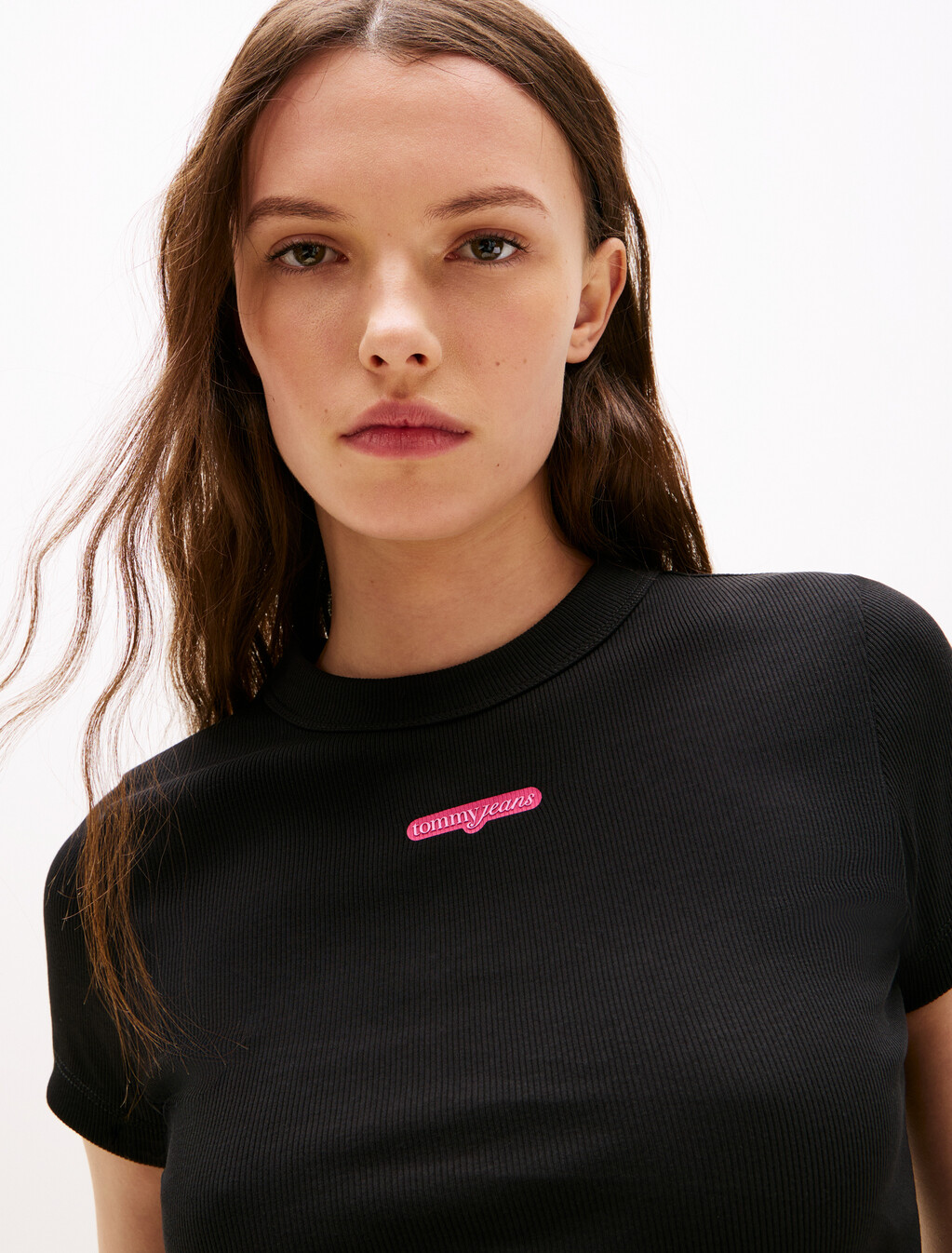 Script Logo Rib Knit T-Shirt, Black, hi-res