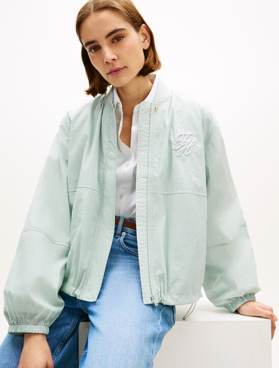 Logo Embroidery Balloon Sleeve Bomber Jacket
