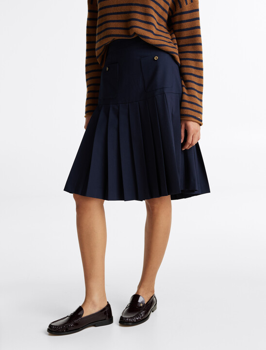 Wool Blend Pleated Midi Skirt