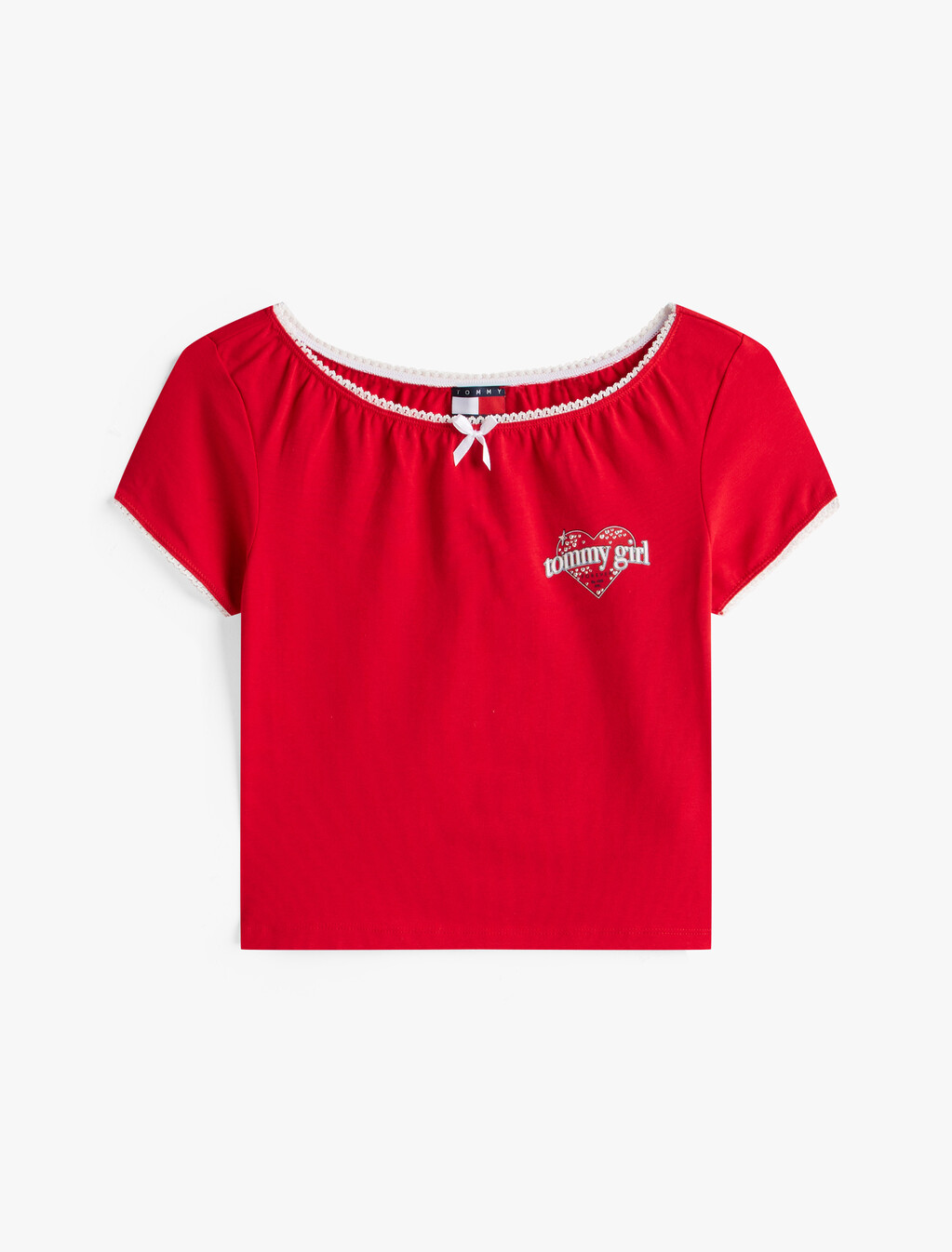 Tommy Girl Logo Slim Cropped T-Shirt, Primary Red / Ecru, hi-res
