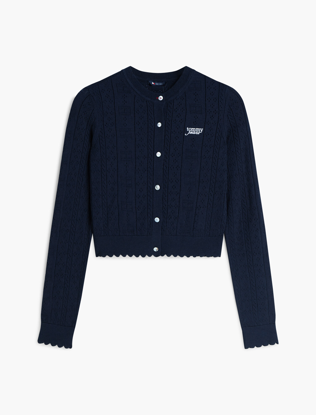 Slim Pointelle Flag Cardigan, Dark Night Navy, hi-res