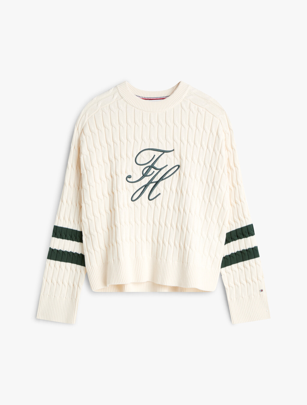 Logo Embroidery Relaxed Cable Knit Jumper, Calico, hi-res