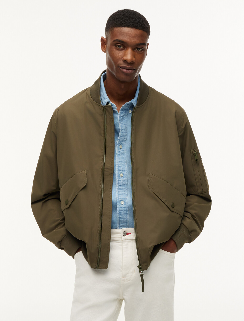 Packable Relaxed Bomber Jacket, Platinum Olive, hi-res