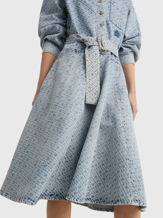 CREST MONOGRAM RELAXED FIT DENIM DRESS