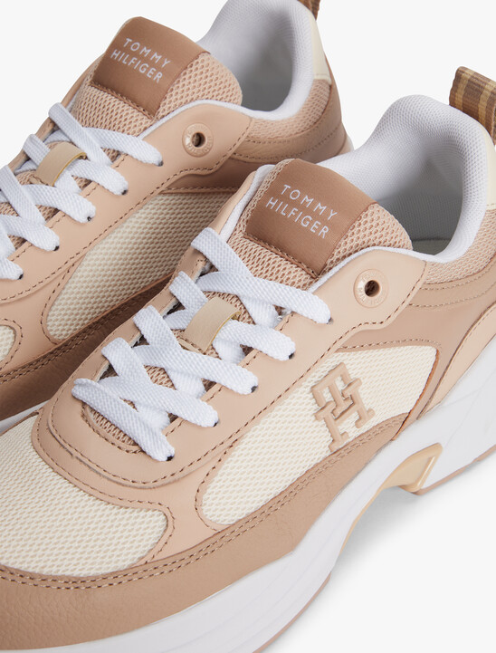 Leather Mixed Texture Chunky Trainers, Claystone Leather Mixed Texture Chunky Trainers