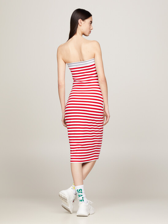 Logo Tape Stripe Knee Length Tube Dress