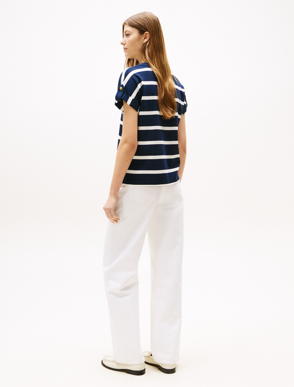 Roll Tab Sleeve T-Shirt, Dark Night Navy/Ivory Silk Stp, hi-res