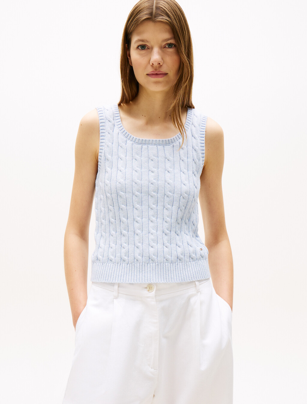 Cable Knit Sleeveless Sweater, B0802, hi-res