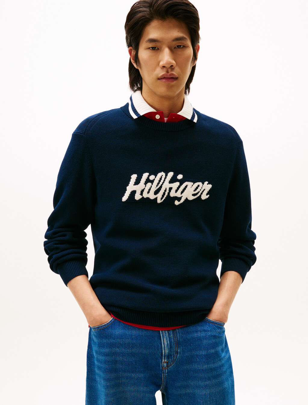 Seasonal Logo Jacquard Sweater, Dark Night Navy, hi-res