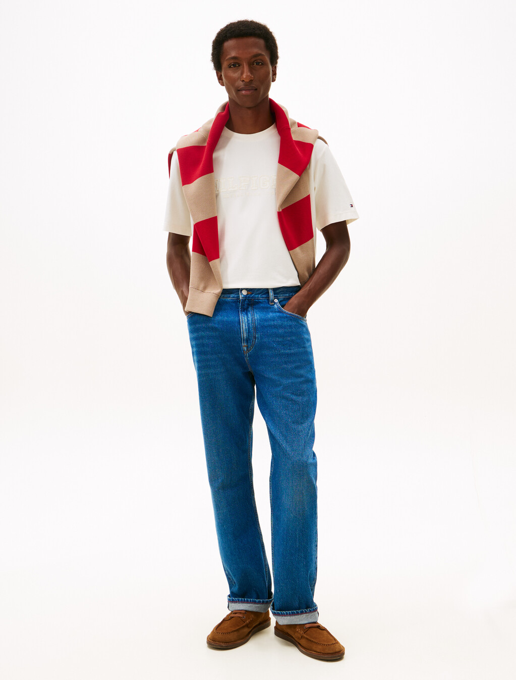 Logo Embroidery Relaxed Crew Neck T-Shirt, Ivory Petal, hi-res