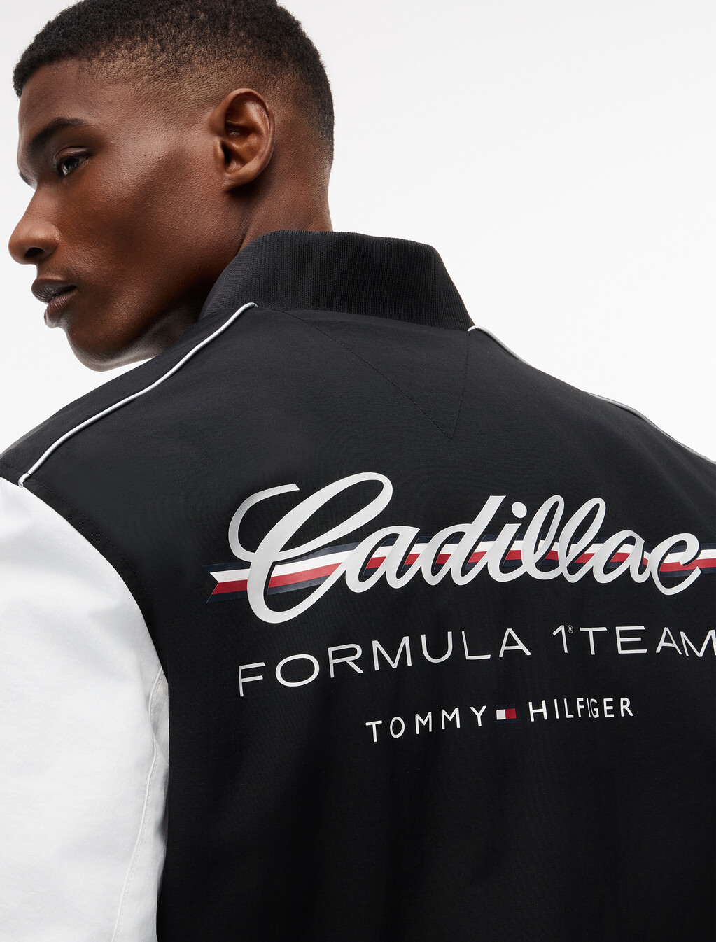TH x Cadillac Formula 1&reg; Team Back Logo Varsity Jacket, Black / White, hi-res