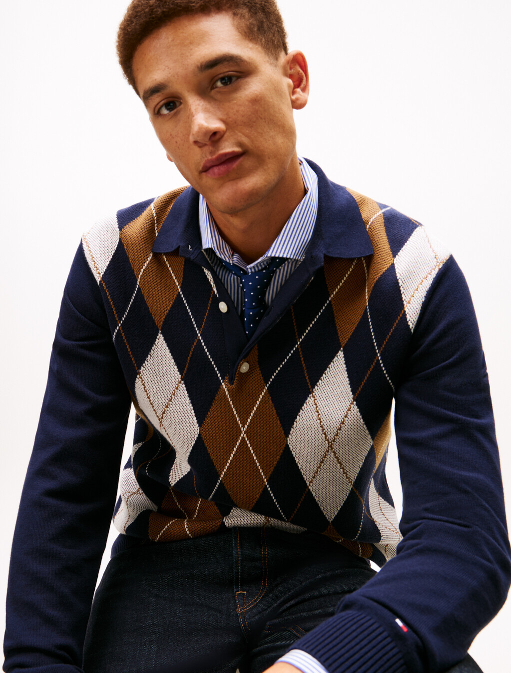 Argyle Rugby Collar Jumper, Desert Sky, hi-res