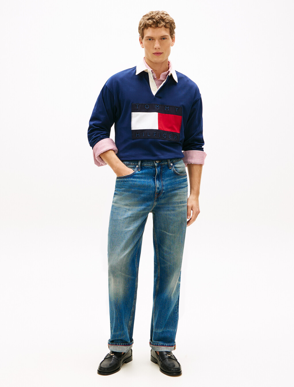 Flag Logo Relaxed Rugby Shirt, Carbon Navy, hi-res