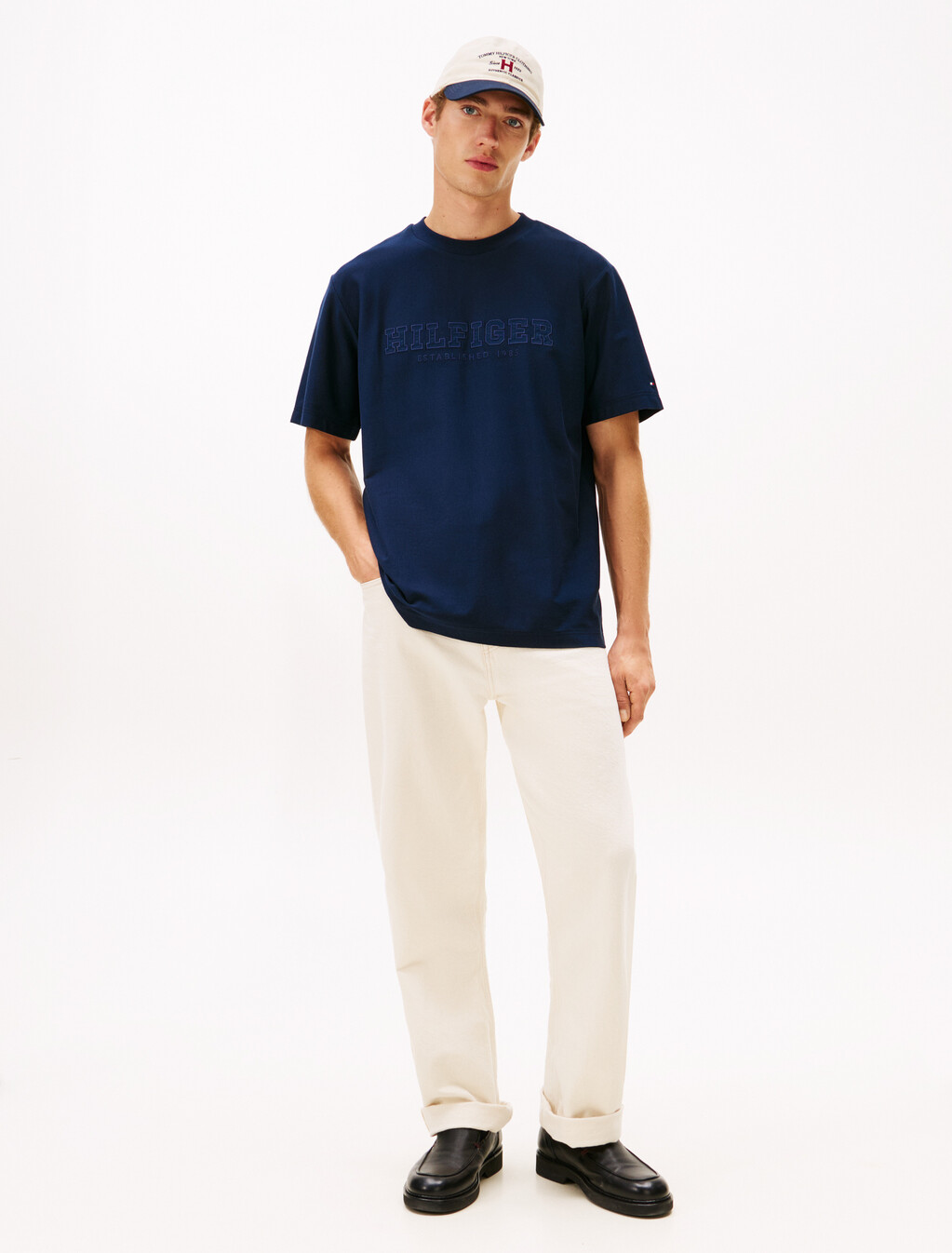 Logo Embroidery Relaxed Crew Neck T-Shirt, Dark Night Navy, hi-res