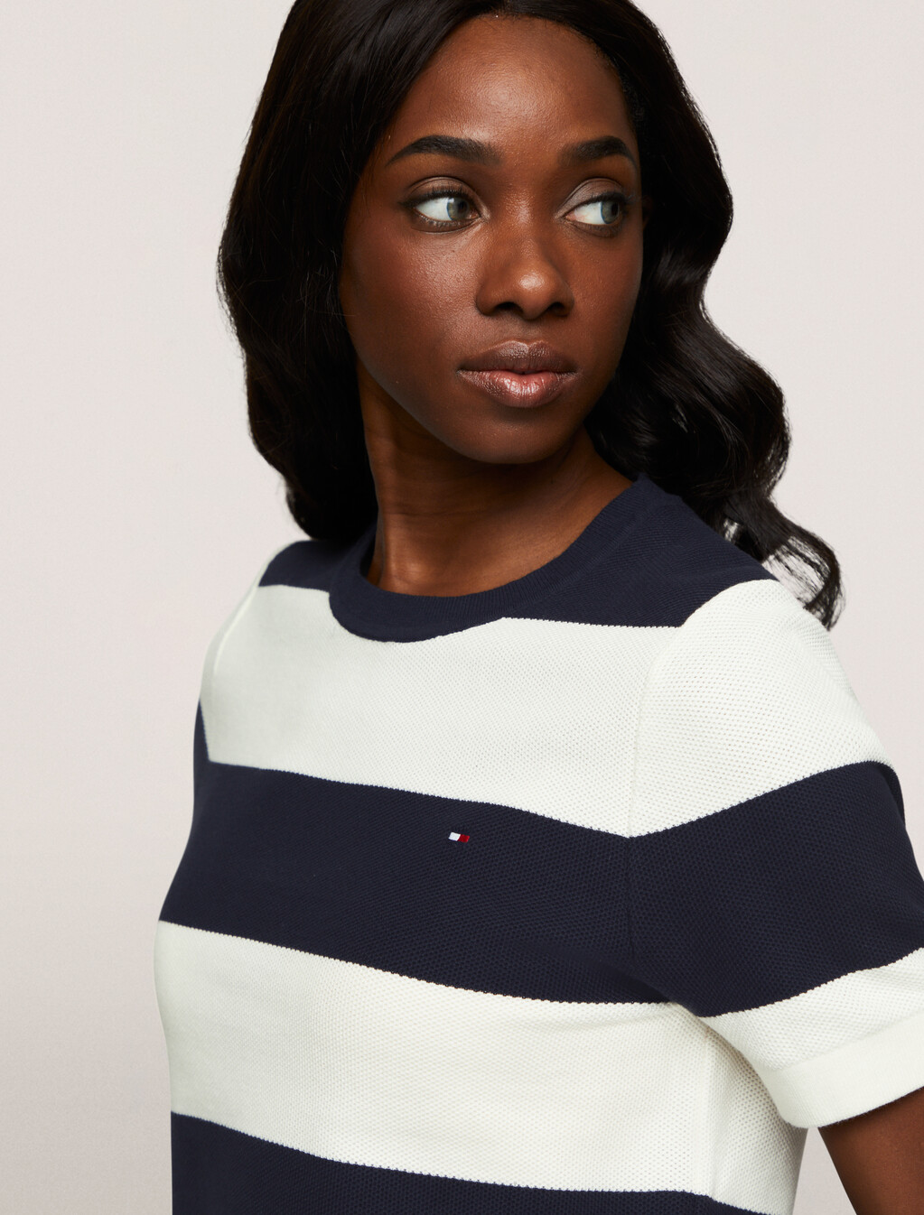 Rugby Stripe Short Sleeve Sweater, Desert Sky, hi-res