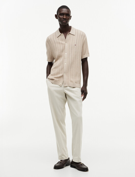 Relaxed Pointelle Short Sleeve Shirt With Linen