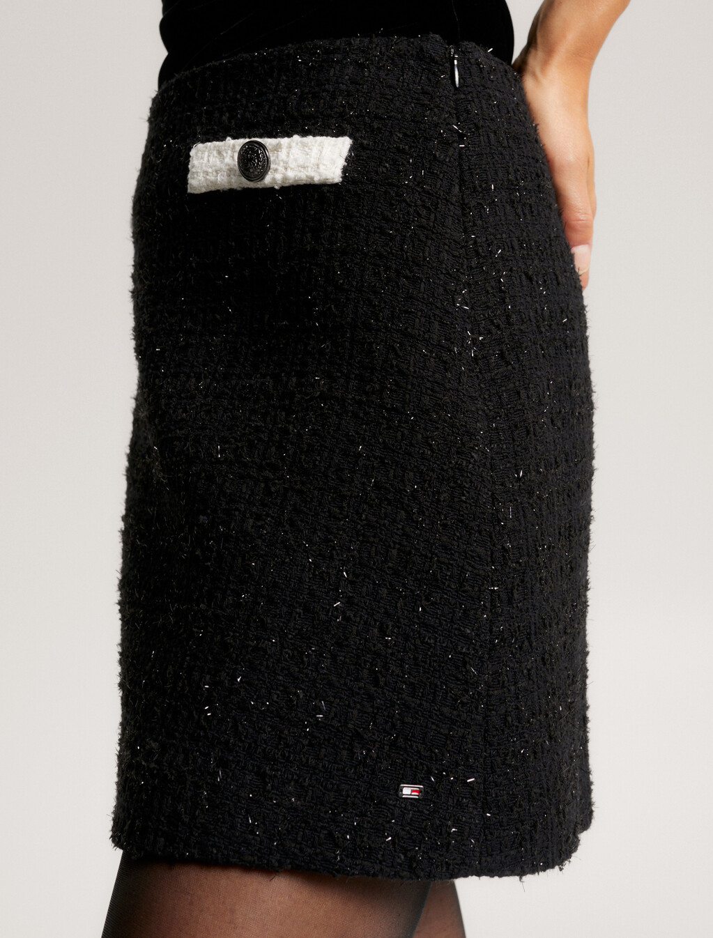 Two Tone Tweed Mini Skirt, Black, hi-res
