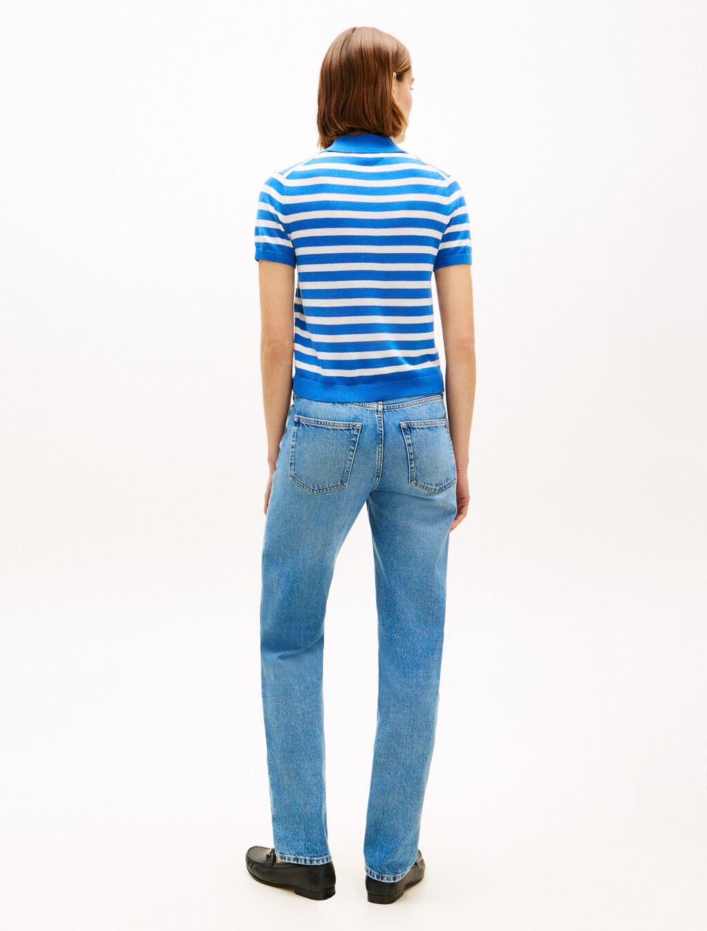 Short Sleeve Polo Jumper With Silk, Blue Orbit/Ivory Petal Stp, hi-res