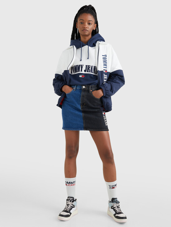 RECYCLED TWO-TONE DENIM SKIRT