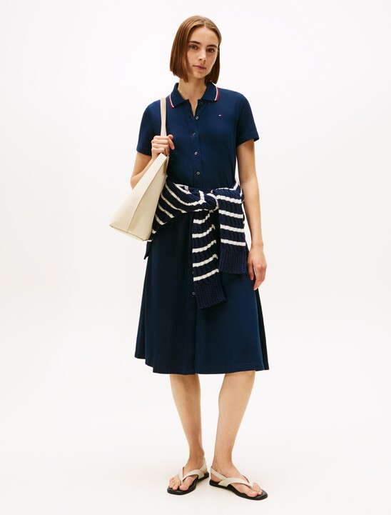 Knit Fit & Flare Polo Dress
