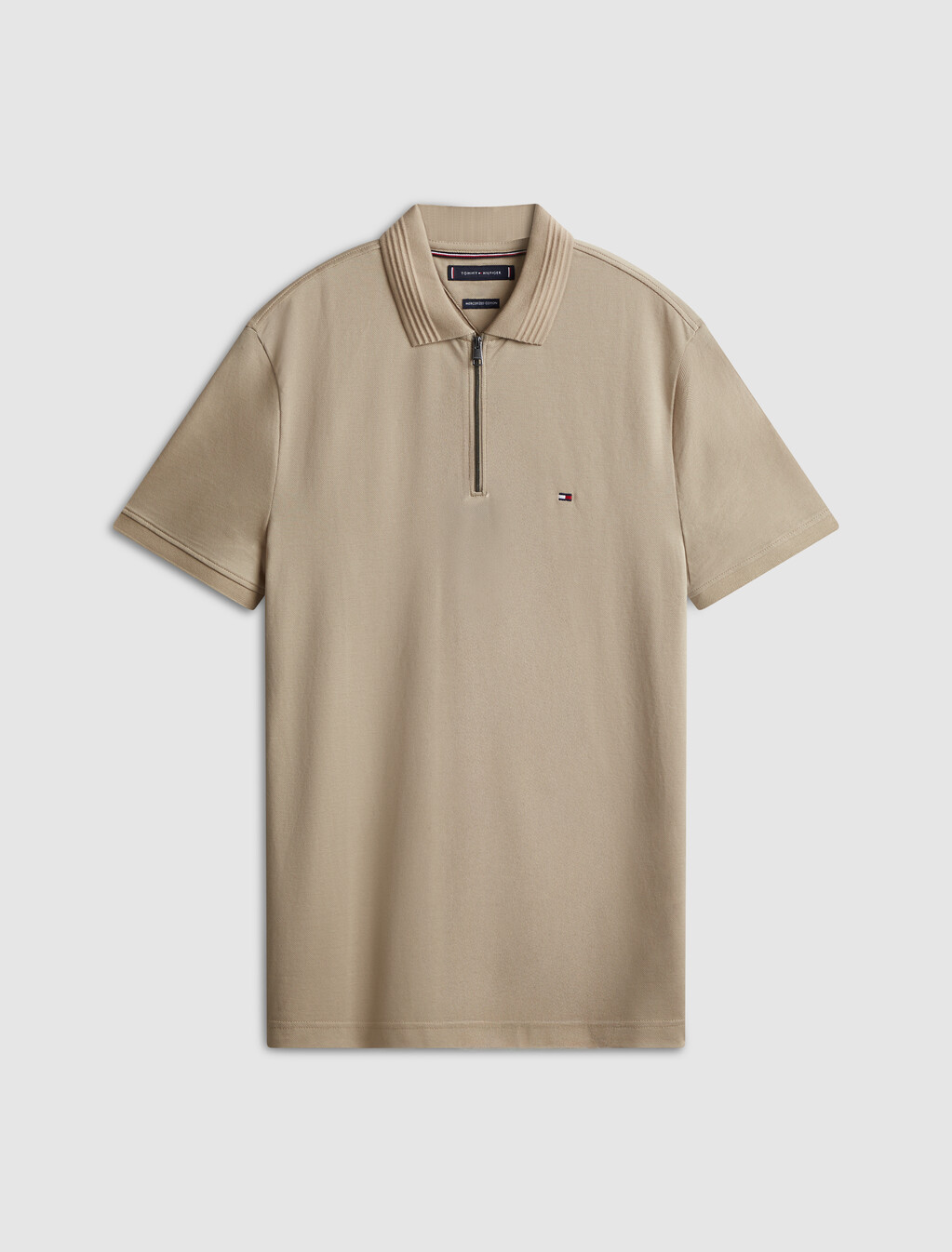 Mercerized Pique Zip Up Polo, Sandalwood, hi-res