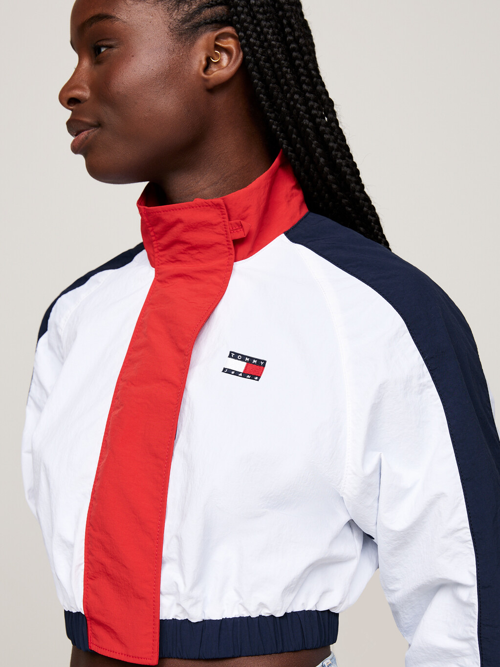 Colour-Blocked Cropped Windbreaker Jacket, White / Multi, hi-res