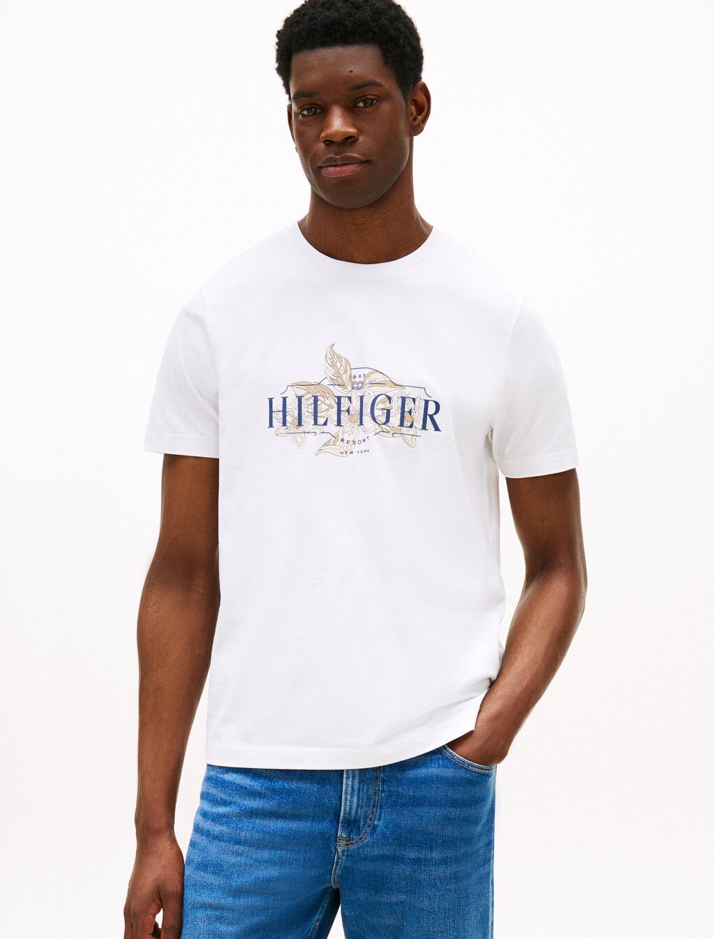 Tropical Floral Print T-Shirt, White, hi-res