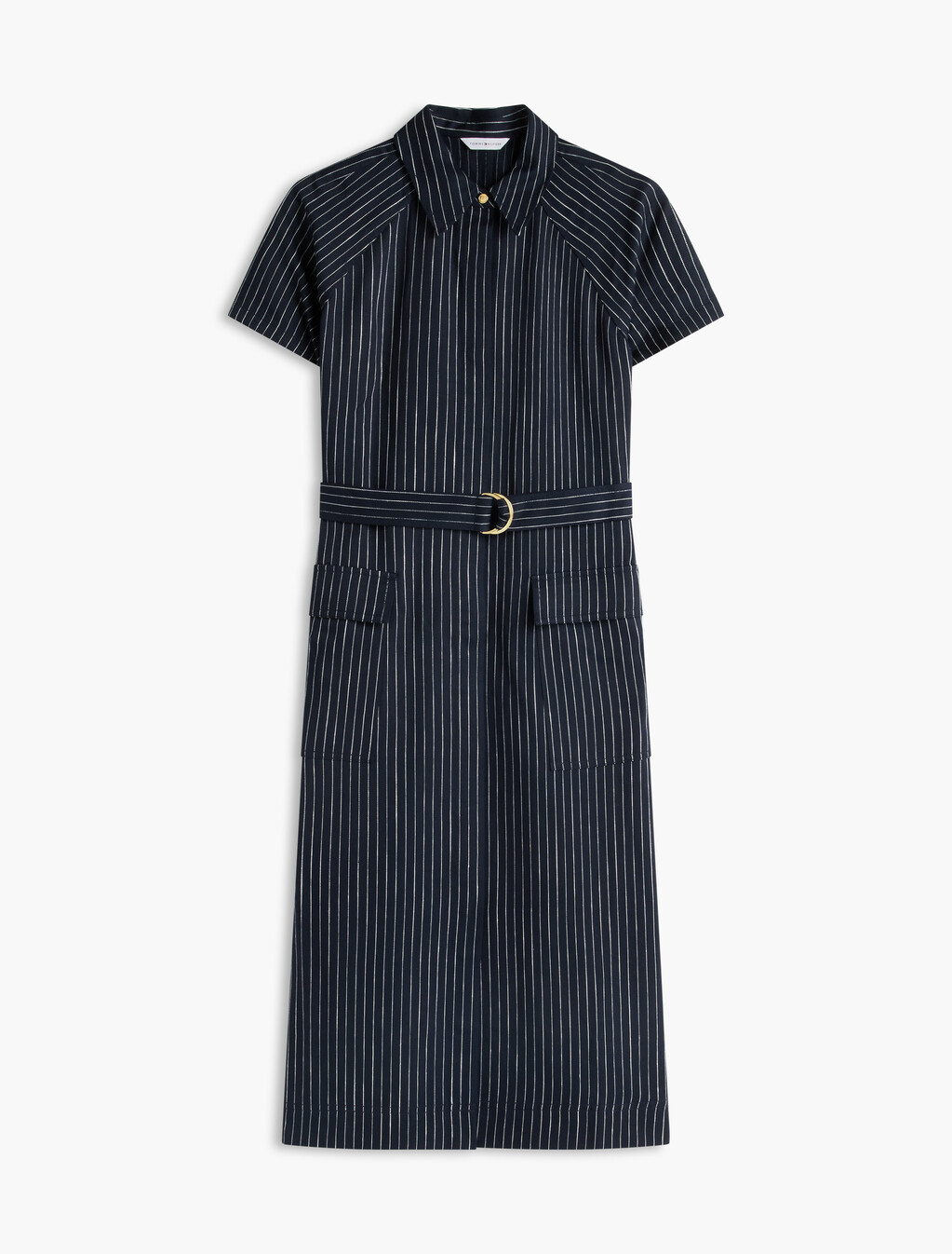 Stripe Belted Shirt Dress With Linen, Blue Stripe 15, hi-res