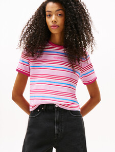 Regular Script Border T-shirt, Carnival Pink / Stripe, hi-res