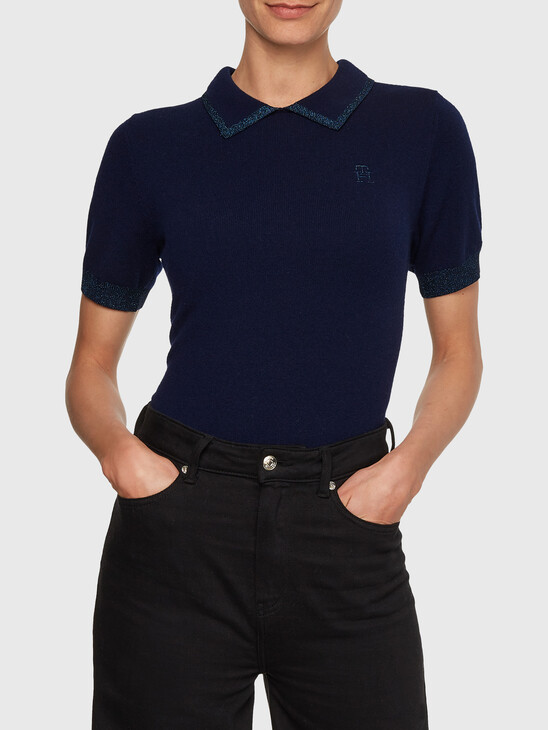 METALLIC SHORT SLEEVE SLIM POLO JUMPER