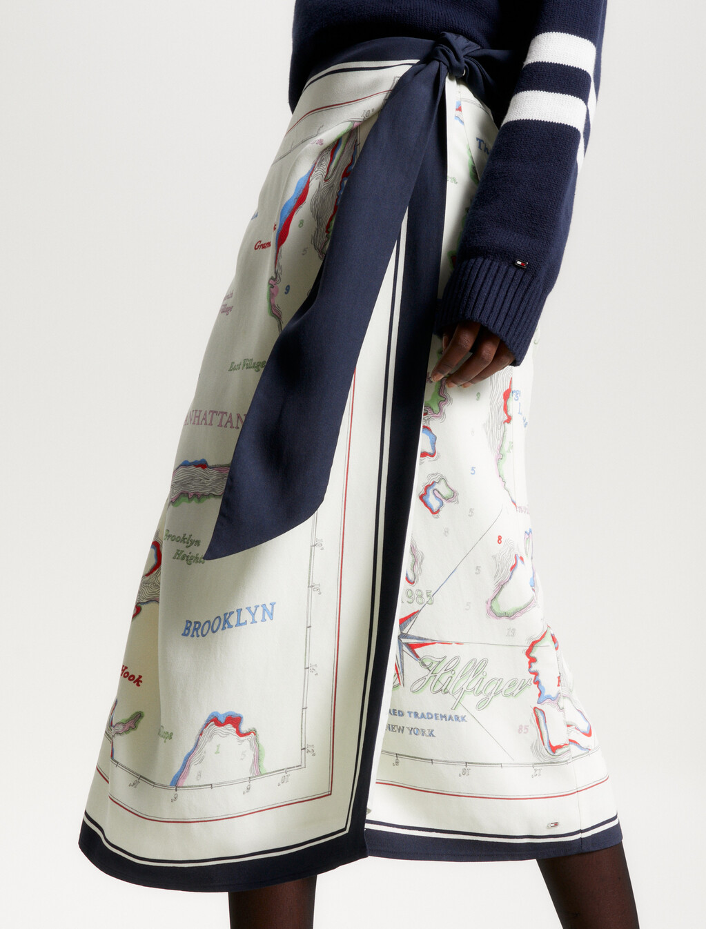 Scarf Print Midi Wrap Skirt, Map Scarf/Ancient White, hi-res