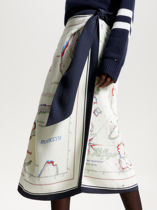 Scarf Print Midi Wrap Skirt