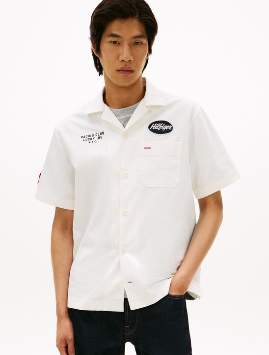 Herringbone Camp Collar Relaxed Shirt